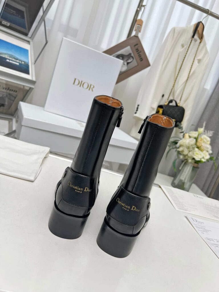 Dior D Folk Heeled Ankle Boot Black - Image 7