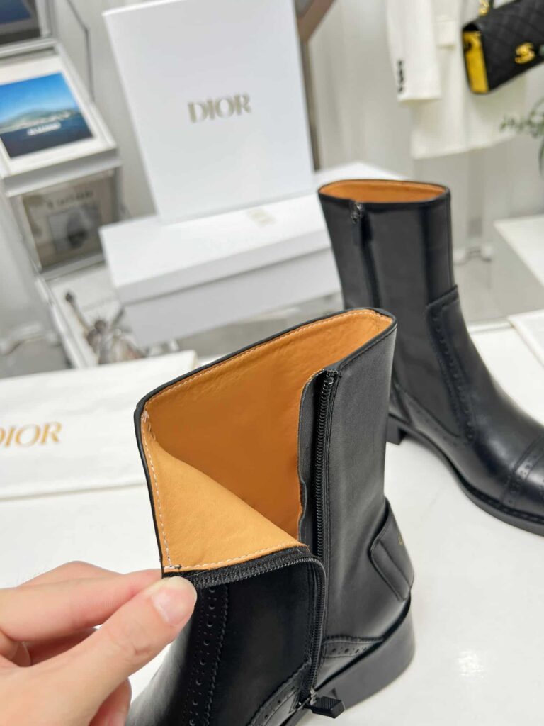 Dior D Folk Heeled Ankle Boot Black - Image 6