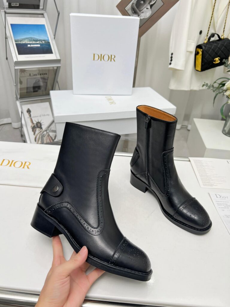Dior D Folk Heeled Ankle Boot Black - Image 5