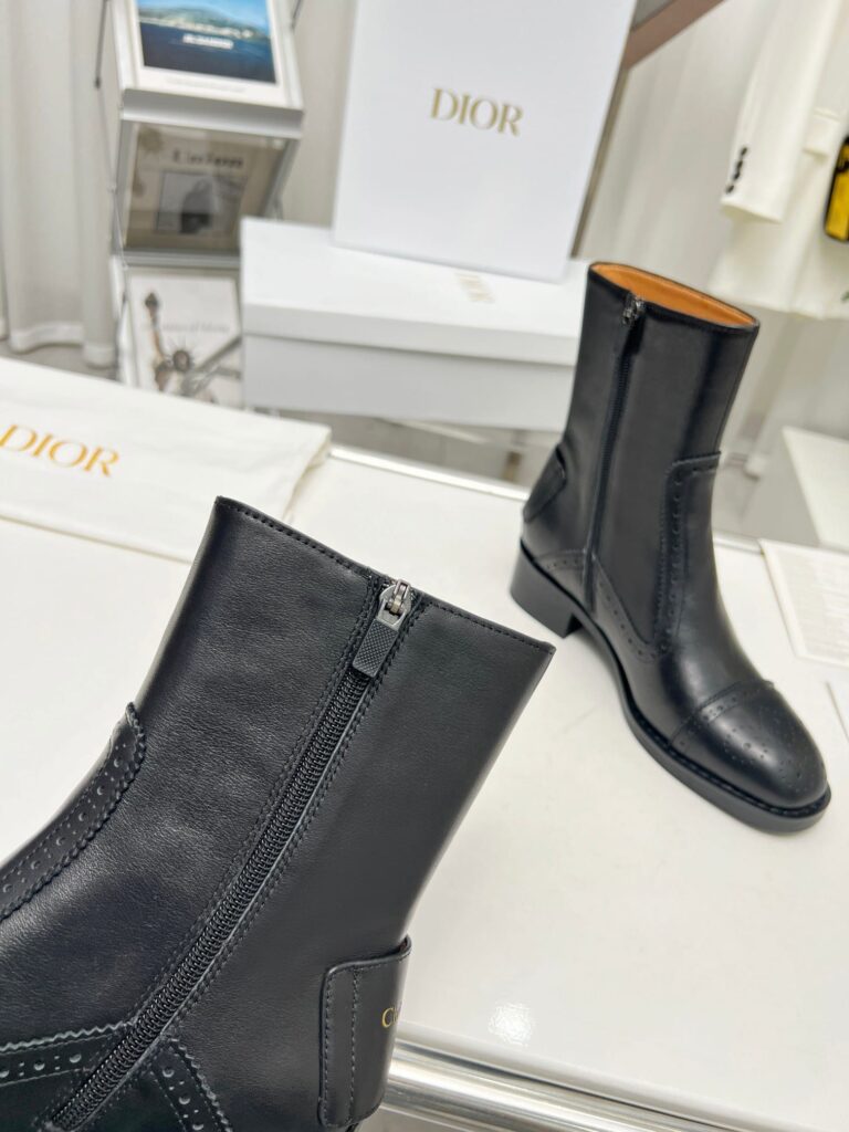 Dior D Folk Heeled Ankle Boot Black - Image 4