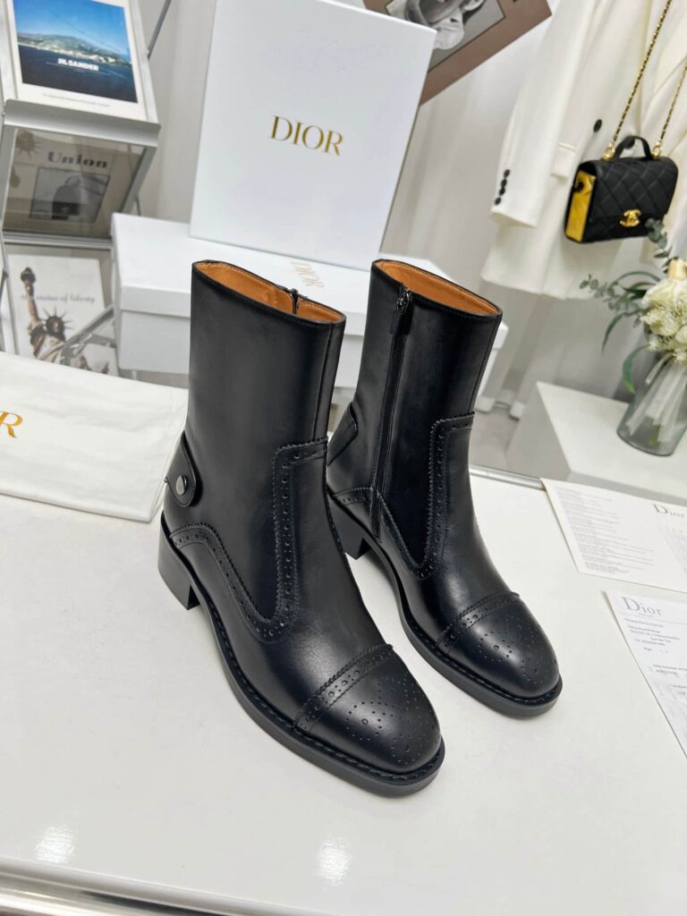 Dior D Folk Heeled Ankle Boot Black - Image 3