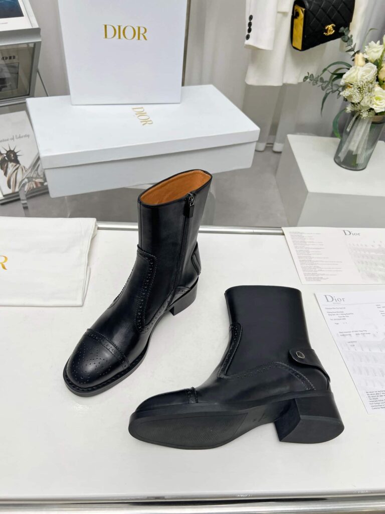 Dior D Folk Heeled Ankle Boot Black - Image 2