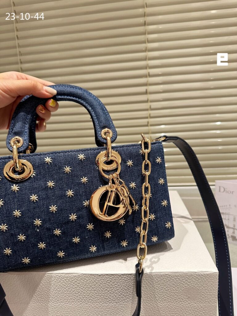 Dior D Joy Micro Bag Embroidered With Gold Tone Stars Blue Denim 26Cm - Image 3