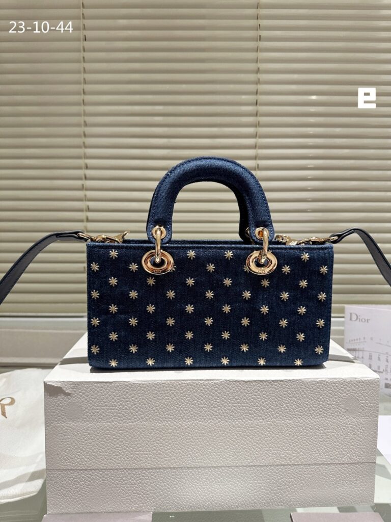 Dior D Joy Micro Bag Embroidered With Gold Tone Stars Blue Denim 26Cm - Image 5