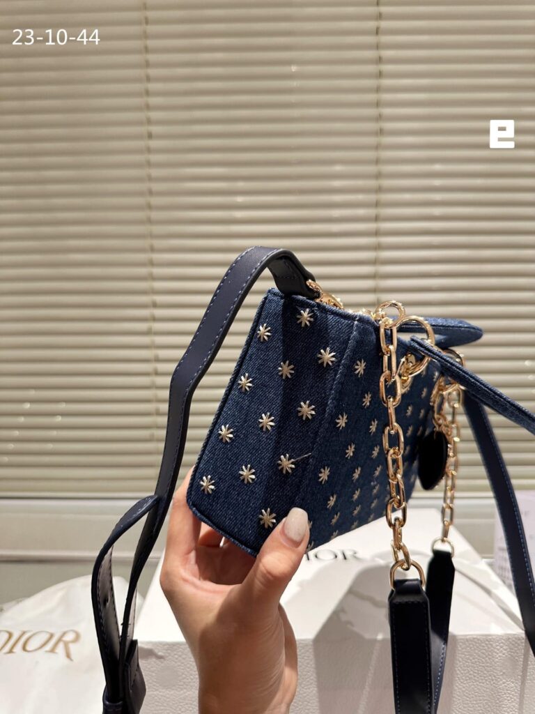 Dior D Joy Micro Bag Embroidered With Gold Tone Stars Blue Denim 26Cm - Image 7