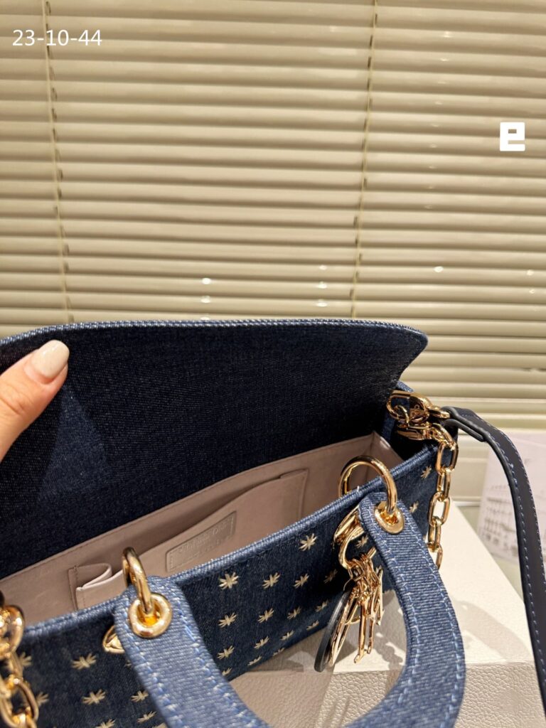 Dior D Joy Micro Bag Embroidered With Gold Tone Stars Blue Denim 26Cm - Image 9