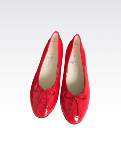 Chanel Cc Cap Toe Ballet Flats In Light Red Patent Leather