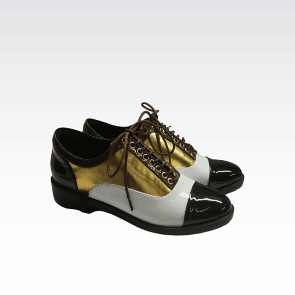 Chanel Uniform Cc Logo Oxford Derby Cap Toe Black Leather Shoes