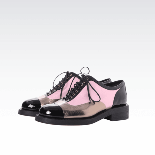 Chanel Crumpled Lambskin Patent Cc Lace Up Pink Gold Black