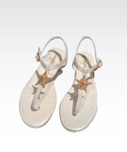 Chanel Crystal Pearl Thongs White Sandals With Gold Star