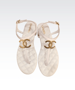 Chanel Cc Logo Thong White Sandals G36238
