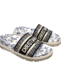 Dior Dway Slipper Toile De Jouy Flower Embroidered