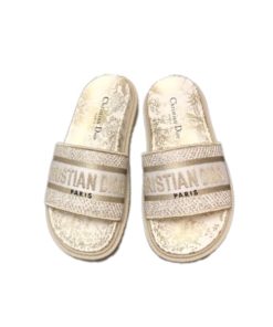 Dior Dway Toile De Jouy Embroidered Slipper Gold Tone