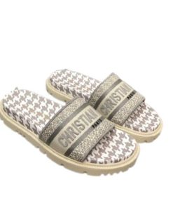 Dior Dway Slipper Gray And White Micro Houndstooth Embroidered
