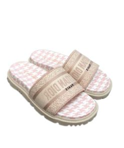 Dior Dway Slipper Pink And White Micro Houndstooth Embroidered