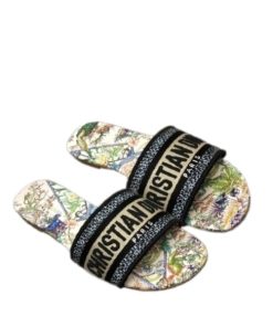 Dior Dway Slide White Multicolor Embroidered Cotton With Etoile De Voyage Motif Kcq209Evys43L