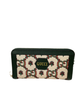 Gucci Zipper Around Long Wallet Green And Beige 19Cm