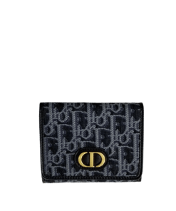 Dior 30 Montaigne Lotus Wallet Oblique Canvas Compact Black And Dark Blue 11Cm