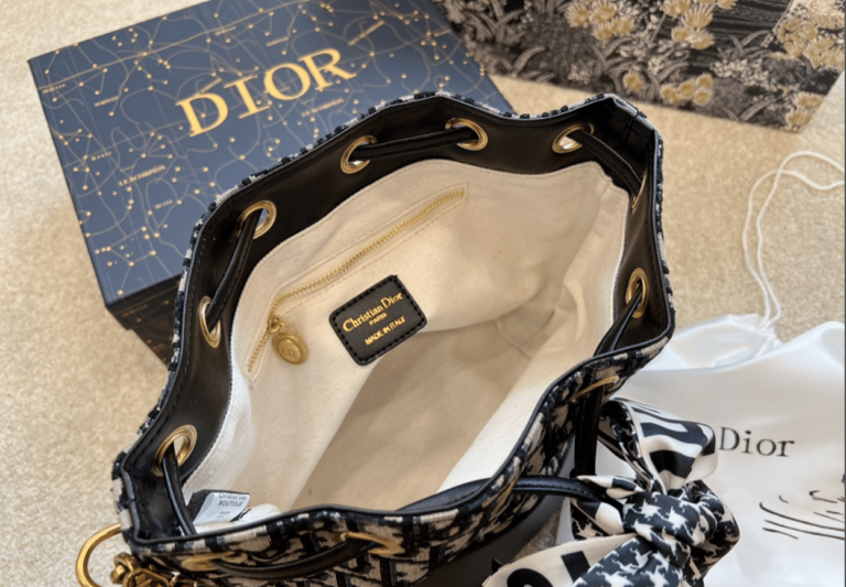 Dior Bucket Canvas Leder Monogramm Blau Beige Handware Gold 22Cm - Image 7