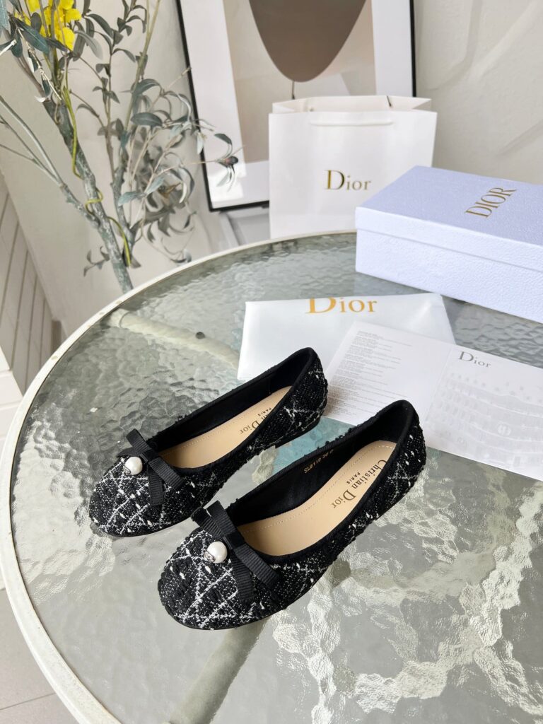 Dior Ballet Flat Cannage Tweed Black And White Kcb900Ctg S17X - Image 8