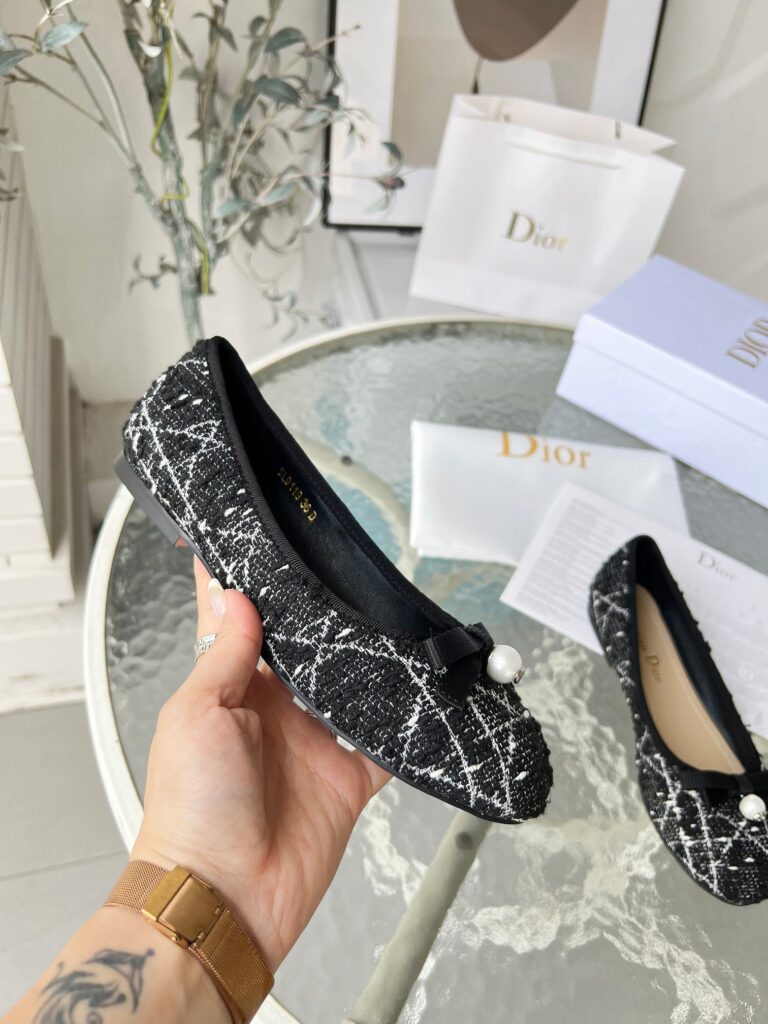 Dior Ballet Flat Cannage Tweed Black And White Kcb900Ctg S17X - Image 7