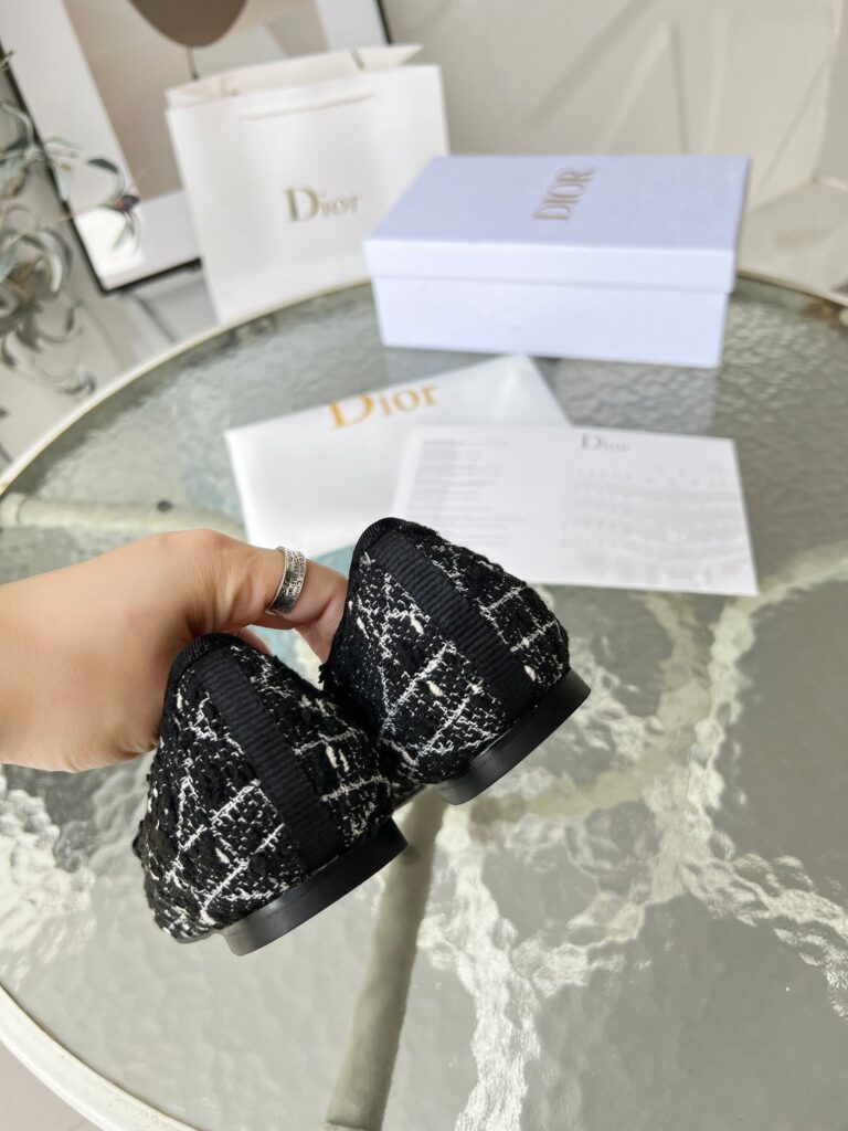 Dior Ballet Flat Cannage Tweed Black And White Kcb900Ctg S17X - Image 5