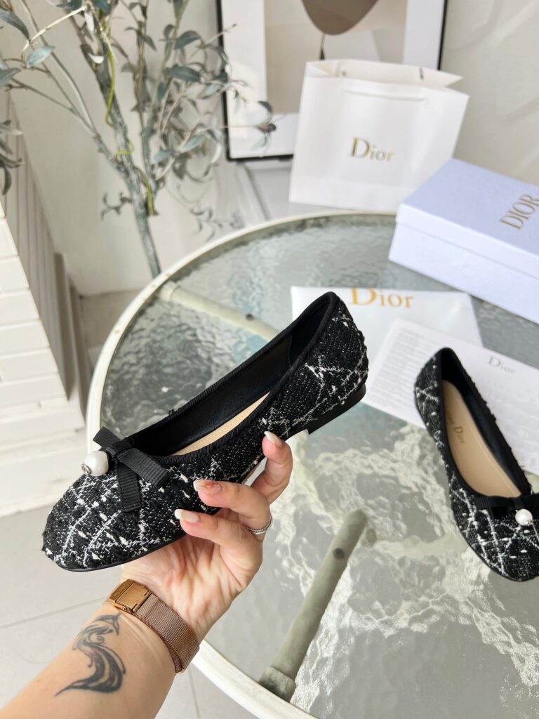 Dior Ballet Flat Cannage Tweed Black And White Kcb900Ctg S17X - Image 4