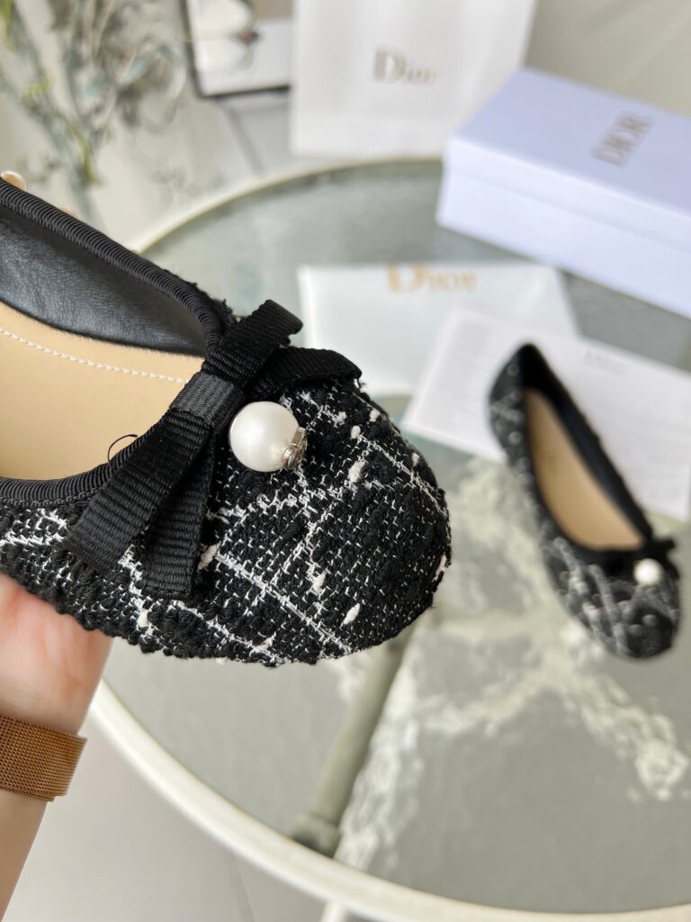 Dior Ballet Flat Cannage Tweed Black And White Kcb900Ctg S17X - Image 2