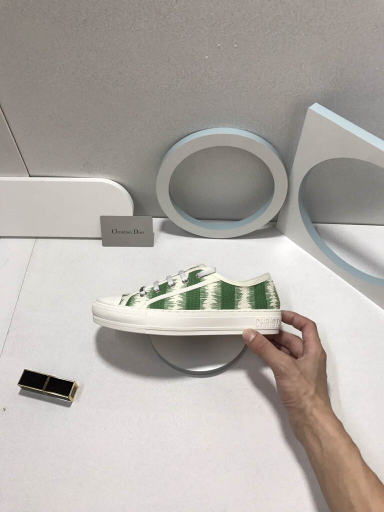 Dior Walk'N'Dior Sneakers D-Stripes Embroidered Cotton Green - Image 3