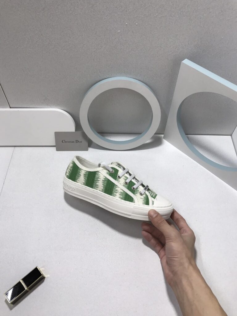 Dior Walk'N'Dior Sneakers D-Stripes Embroidered Cotton Green - Image 6