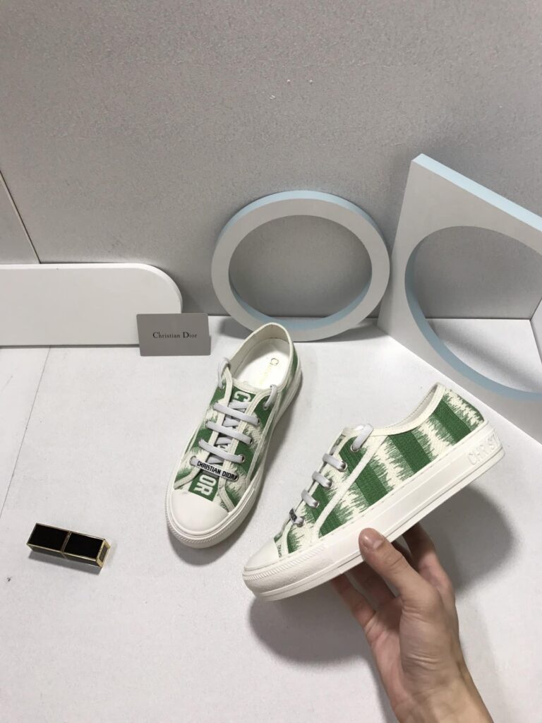 Dior Walk'N'Dior Sneakers D-Stripes Embroidered Cotton Green - Image 4