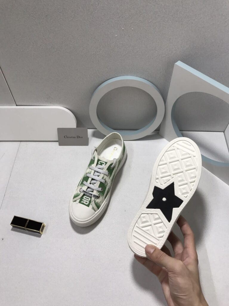Dior Walk'N'Dior Sneakers D-Stripes Embroidered Cotton Green - Image 2
