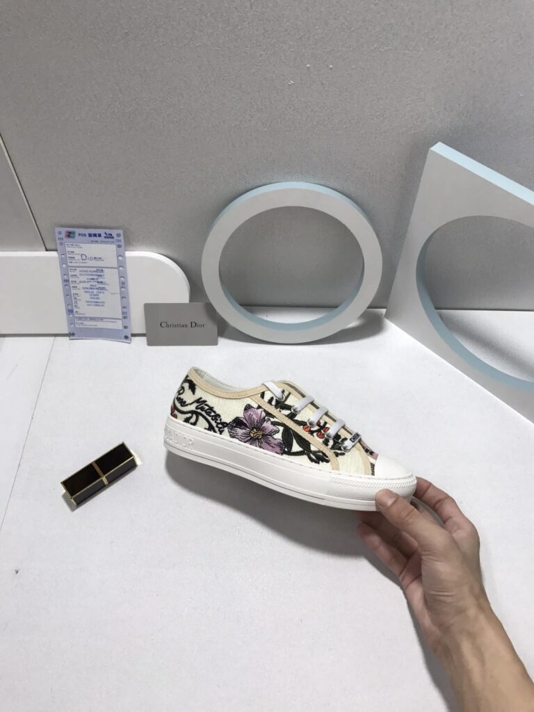 Dior Walk'N Dior Rosa Mutabilis Embroidered Cotton Sneakers - Image 6