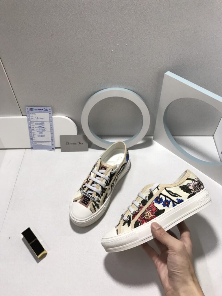 Dior Walk'N Dior Rosa Mutabilis Embroidered Cotton Sneakers - Image 3