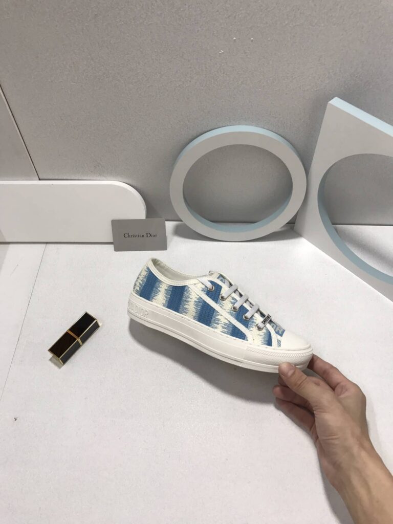 Dior Walk'N'Dior Sneakers D-Stripes Embroidered Cotton Blue White - Image 8