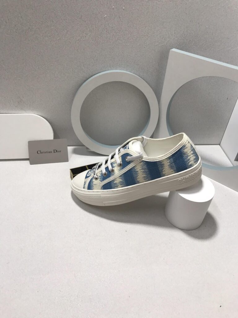 Dior Walk'N'Dior Sneakers D-Stripes Embroidered Cotton Blue White - Image 7