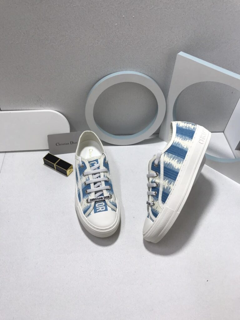 Dior Walk'N'Dior Sneakers D-Stripes Embroidered Cotton Blue White - Image 6