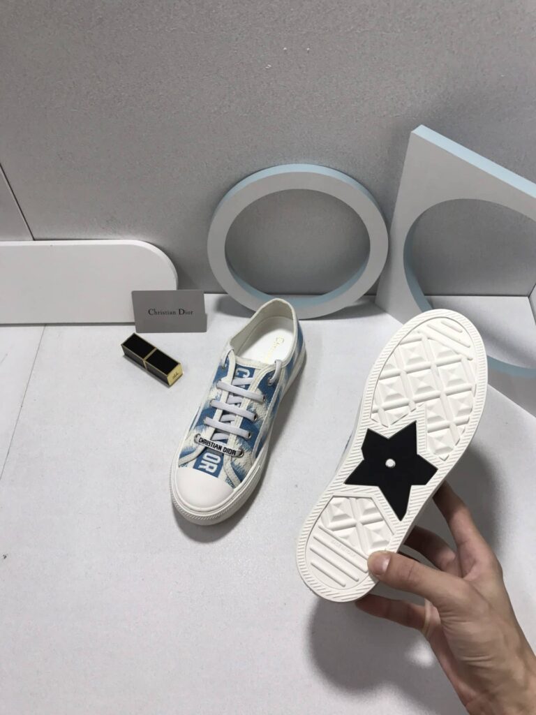 Dior Walk'N'Dior Sneakers D-Stripes Embroidered Cotton Blue White - Image 5