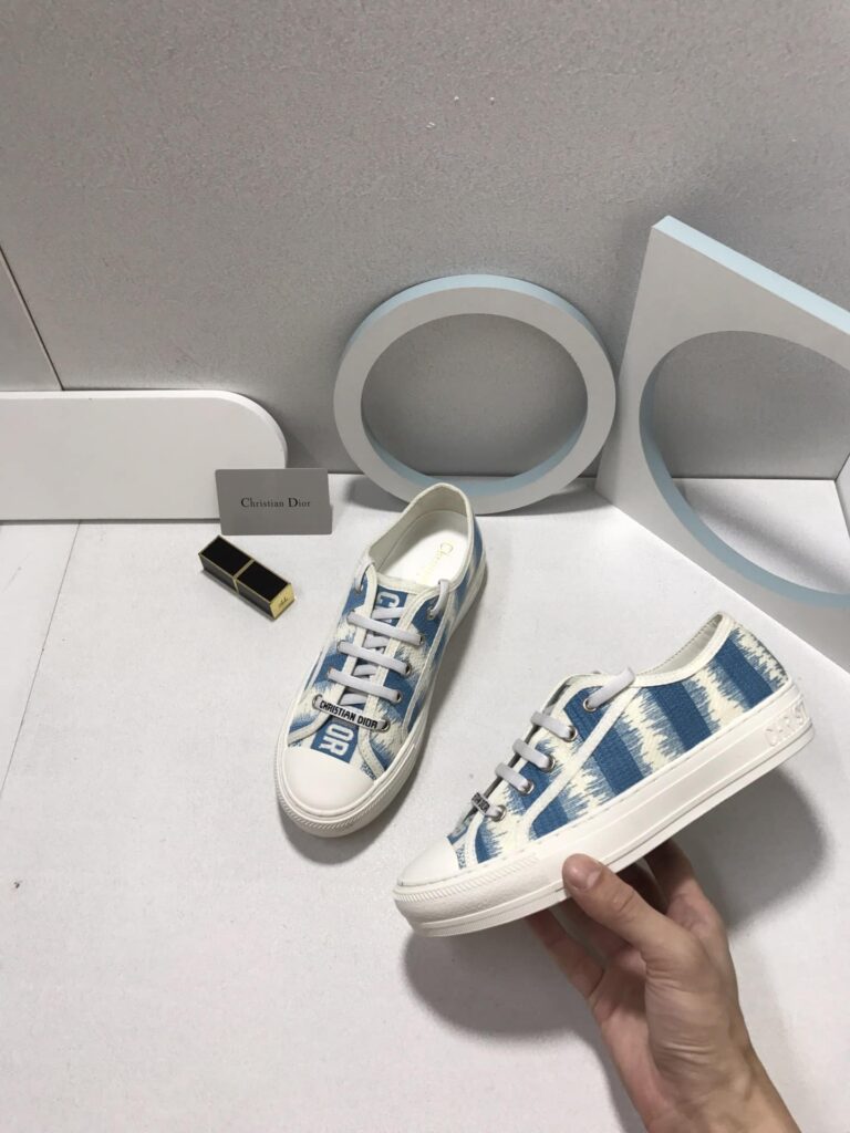 Dior Walk'N'Dior Sneakers D-Stripes Embroidered Cotton Blue White - Image 4
