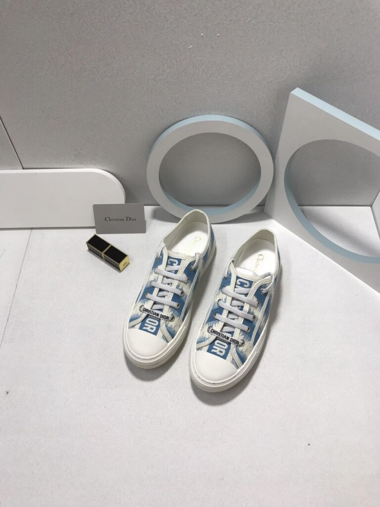 Dior Walk'N'Dior Sneakers D-Stripes Embroidered Cotton Blue White - Image 3