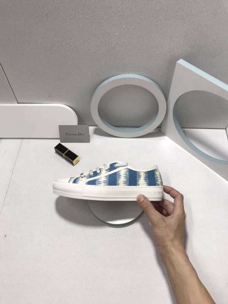 Dior Walk'N'Dior Sneakers D-Stripes Embroidered Cotton Blue White - Image 2