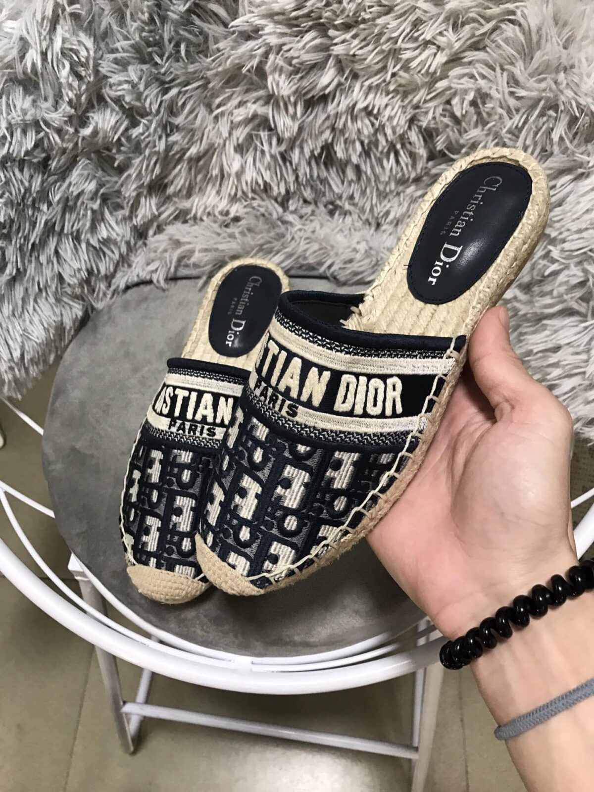 Dior Granville Oblique Espadrille Cotton Flats In Black - Image 3