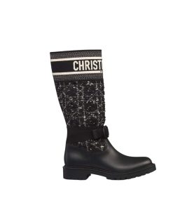 Dior D Major Boot Calfskin And Cannage Tweed Black And White Kci981Cwy S17X