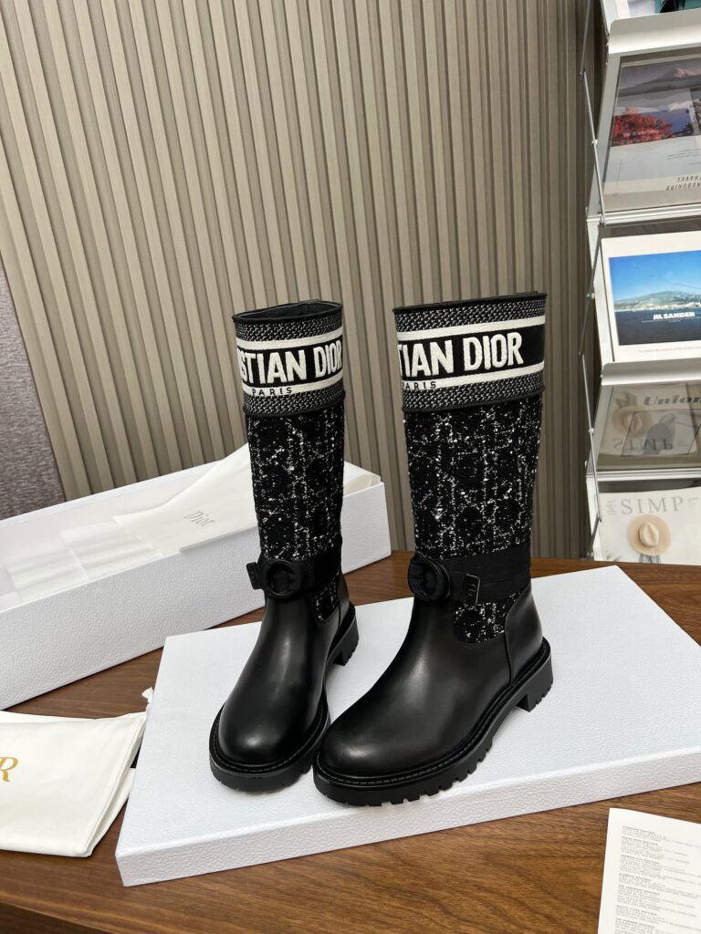 Dior D Major Boot Calfskin And Cannage Tweed Black And White Kci981Cwy S17X - Image 4