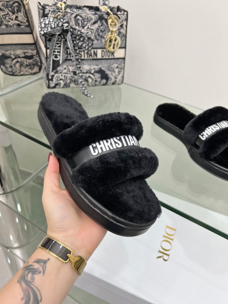 Dior Shearling Slides Black - Image 6