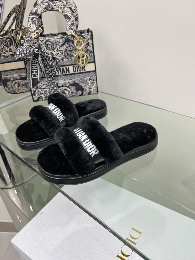 Dior Shearling Slides Black - Image 5