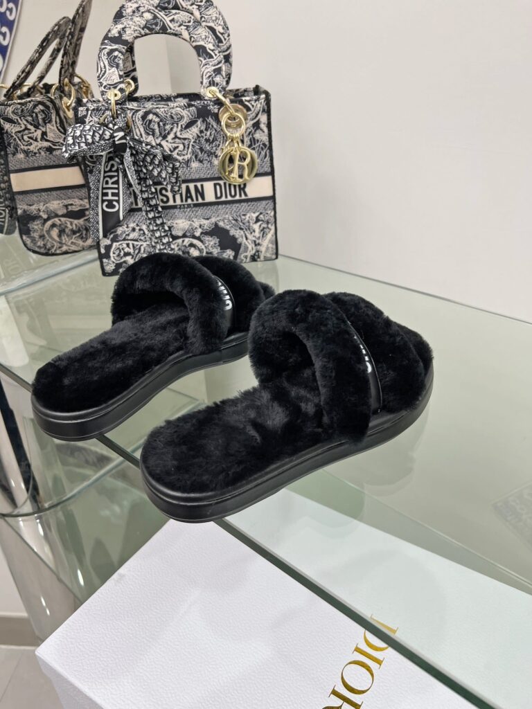 Dior Shearling Slides Black - Image 4