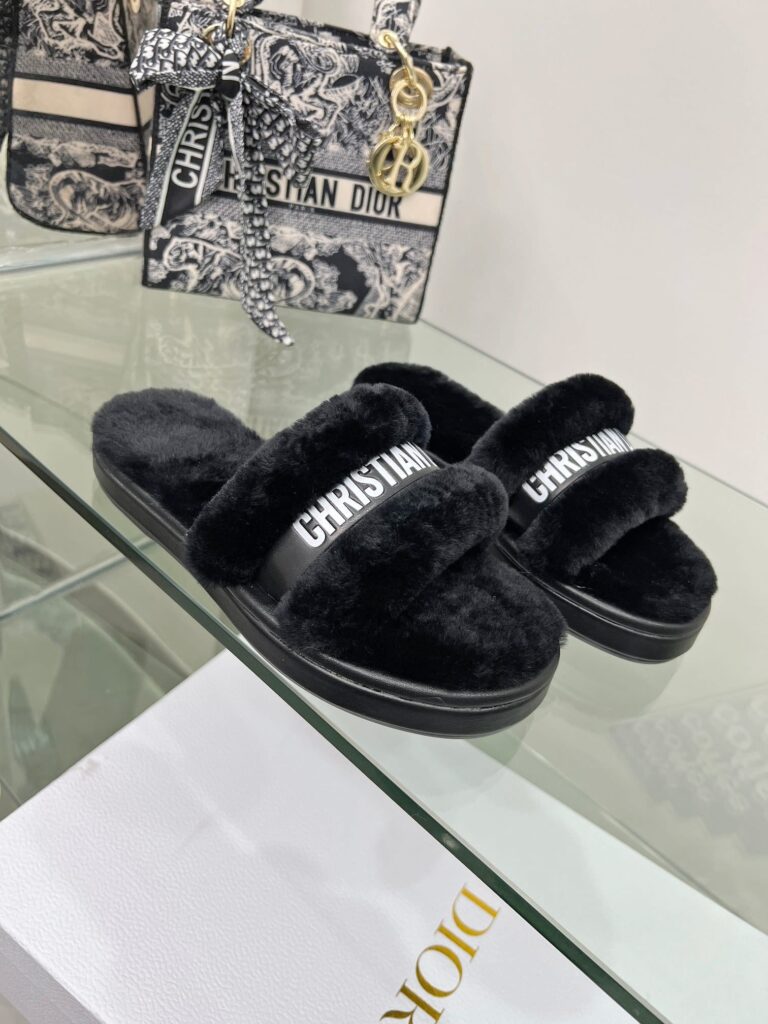 Dior Shearling Slides Black - Image 2