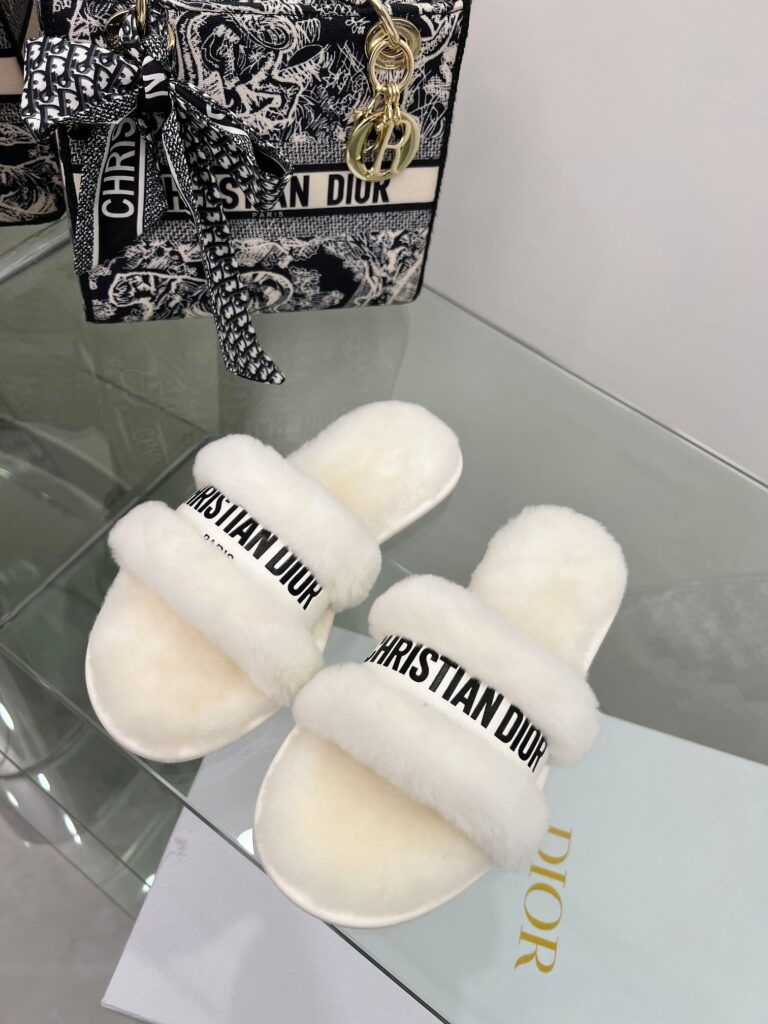 Dior Shearling Slides White - Image 3