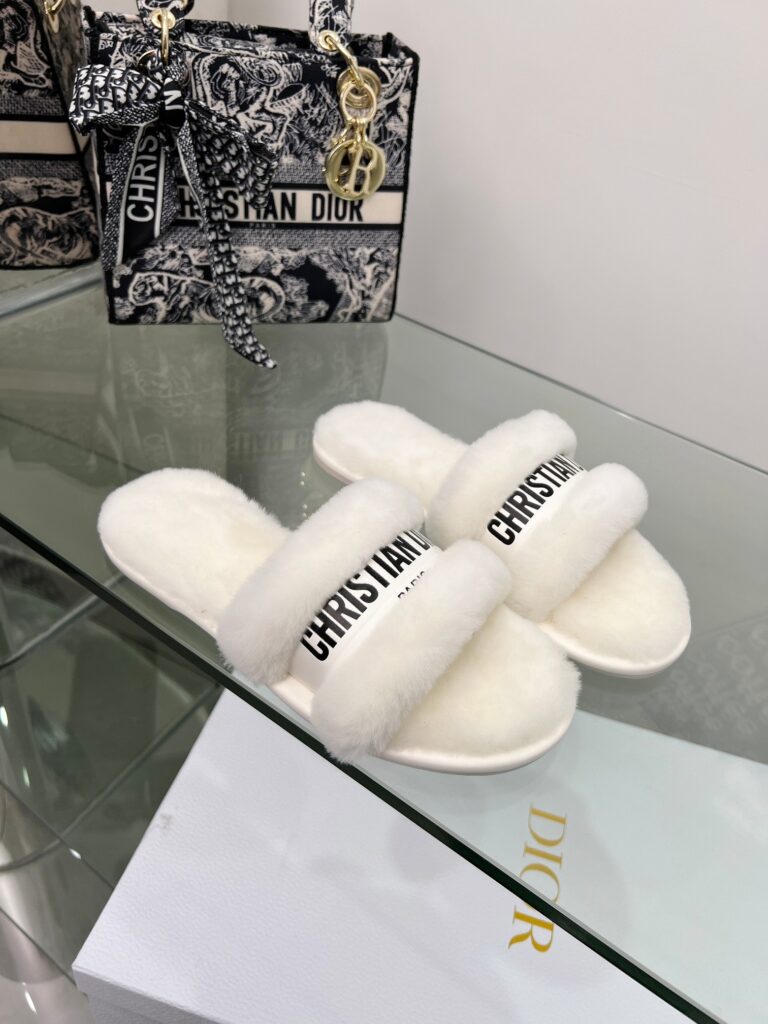 Dior Shearling Slides White - Image 2
